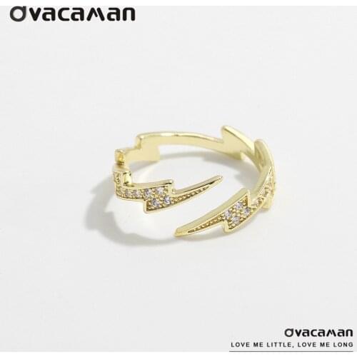Dvacaman Charm Design Gold Color Copper Geometric Ring for Women 2020 Fashion CZ Crystal Lightning Shape Open Ring Jewelry Party