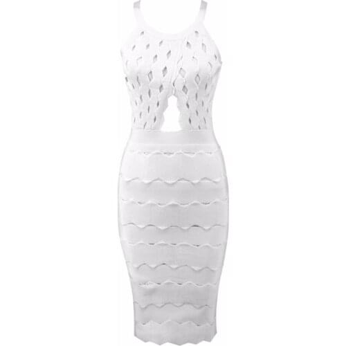 Elegant spaghetti strap bodycon dress Slim weave hollow out evening party club white dress Women bandage sexy dress