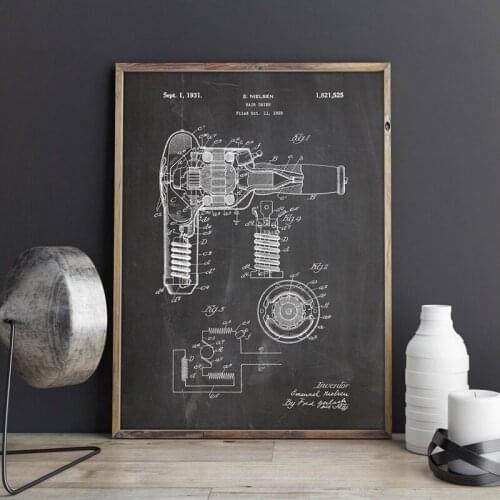 Blow Dryer Patent Print Hair Stylist Gift Bathroom Wall Art Picture Canvas Painting Home Decor Vintage Blueprint Poster Fashion