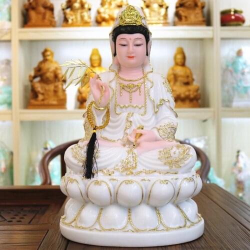 GOOD 30CM large- High-grade Home temple efficacious Talisman Mascot Guanyin Pusa Buddha white jade gilding Sculpture statue