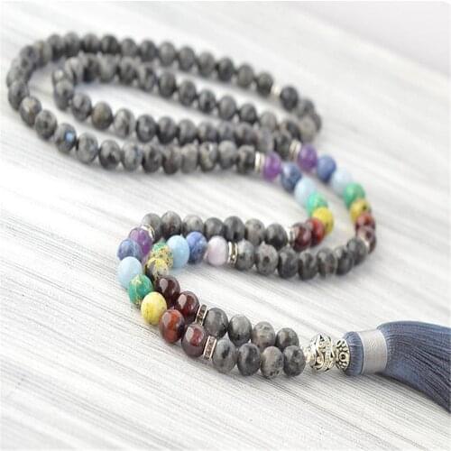 8mm Labradorite 7 Chakra Gemstone 108 Beads Mala Necklace Tibetan Spiritua Classic Spirituality Meditation Prayer Retro