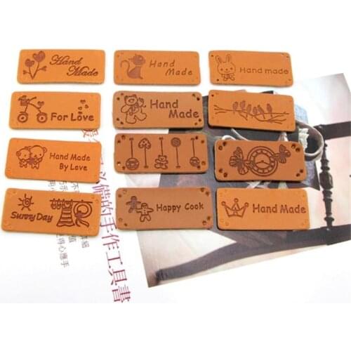 2cm ~ 5CM Handmade leather label PU indentation hand made small label sewing bag clothing pillows accessories crafts materials