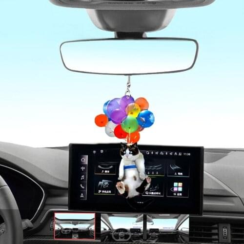Colorful Balloon Cat Car Hanging Ornament with Flying Cat Pendant Keychain Car
