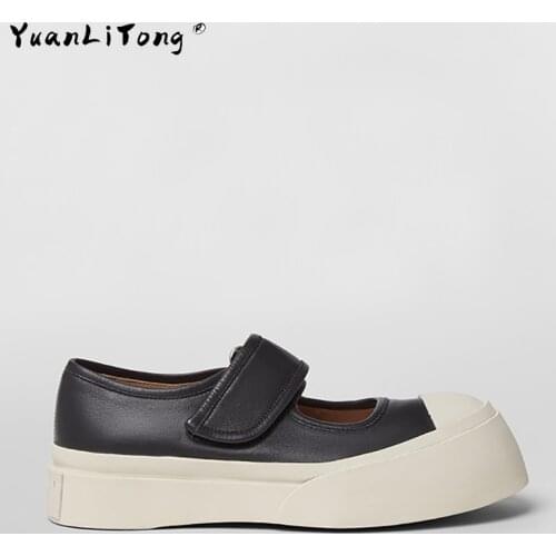 Genuine Leather Platform Sneakers Women White Shoes Mary Jane Shoes Big Toe 2021 New Female Fashion Shoes for Women Sneakers