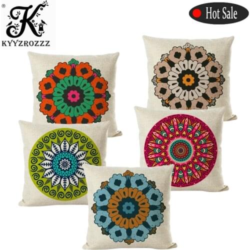 Round and lovely Cushion Covers Square Cotton Linen pattern ethnic tribe printing For Sofa Seat soft Pillow Case Funda Cojin