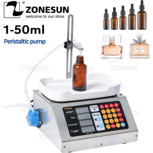 ZONESUN 0-50ml Small Automatic CNC Liquid Filling Machine 110V-220V Perfume Weighing Filling Machine Oral Liquid Solution Filler
