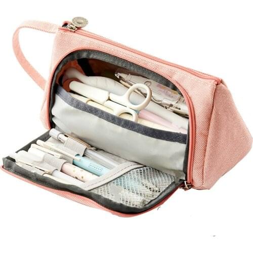 Multifunctional Stationery Box Korean Simple Creative High School Girl Canvas Large Capacity Pencil Case Pencil Case