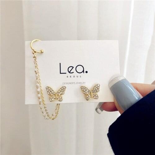 Fashion Hip-Hop Butterfly Asymmetrical Ear Bones Clip Super Fairy Earrings INS Hipster Cool Personality Temperament Girl Earring