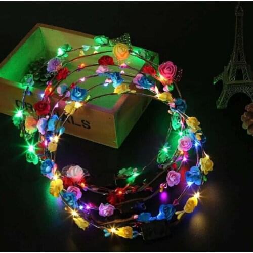 Fashion Luminous Headwear Rattan Flower Wreath LED Hair Band Round Party Wedding Decoration Headband LX8318