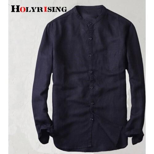 2019 New Spring Summer White Shirt Men Casual Long Sleeve Linen Cotton Shirts Stand Collar Single Breasted Mens Shirt 18810-5