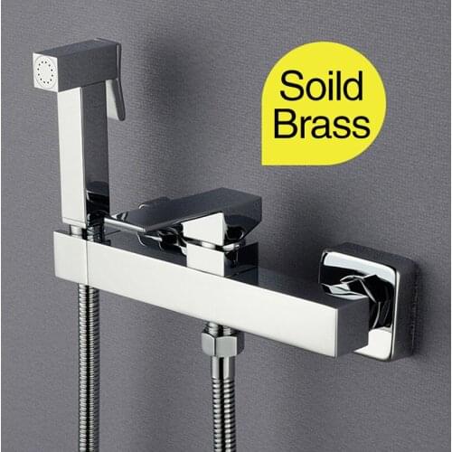 Solid brass toilet bidet square sprayer set Hot and cold water mixer hygienic hand Electroplate bidet shower set