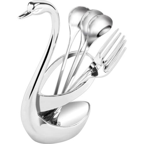 Environmentally Friendly Non-Toxic Stainless Steel Cutlery Swan Seat Cutlery Set Base+Zinc Alloy 3 Fork 3 Spoon Kitchen Supplies