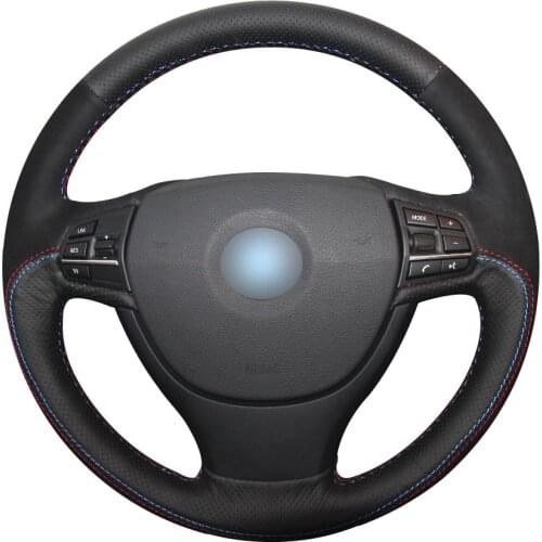 Non-slip Durable Black Natural Leather Black Suede Car Steering Wheel Cover For Bmw F10 523li 525li 2009 730li 740li 750li
