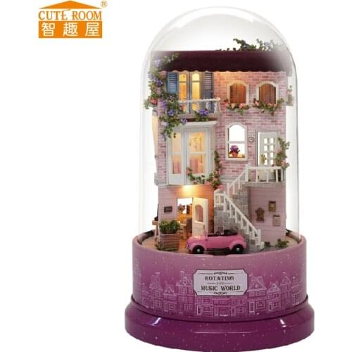 New Furniture Doll House Wooden Miniature DIY DollHouse Furniture Kit Assemble Rotary Music Box Doll Home Toys For children B31