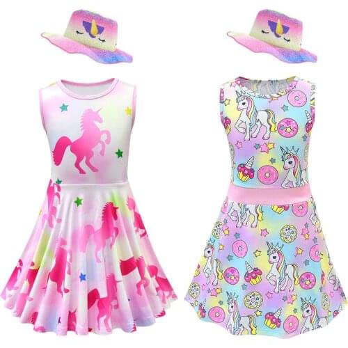 2019 new Unicorn Clothes Set Kids Baby Girls Summer Outfits Clothes Sleeveless T-shirt Tops Princess Party Tutu lol Dress