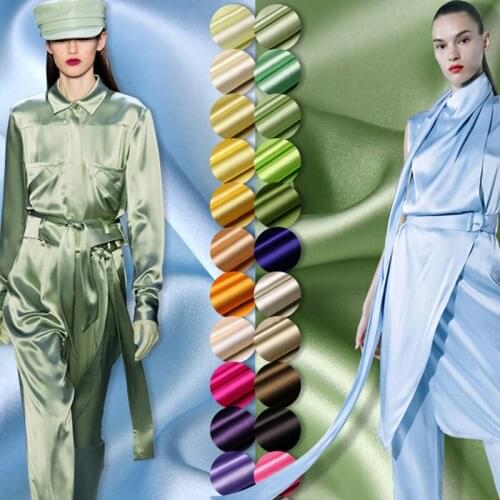 140CM Wide 19MM 93% Silk 7% Spandex Solid Color Stretch Silk Satin Fabric for Summer Dress Shirt Suit Pants D1118