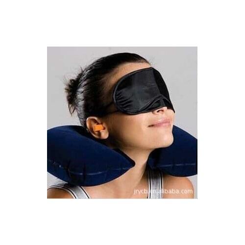 Whole Sale 200pcs/Lot Hot!!! Inflatable Travel Flight Pillow Neck U Rest Air Cushion+ Eye Mask+Earbuds 58gFree Shipment