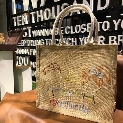 Personalized Customized Hand-Painted Embroidered Handbag Graphic Cute Fun Holiday Gift Shopping Bag Creative Jute Package