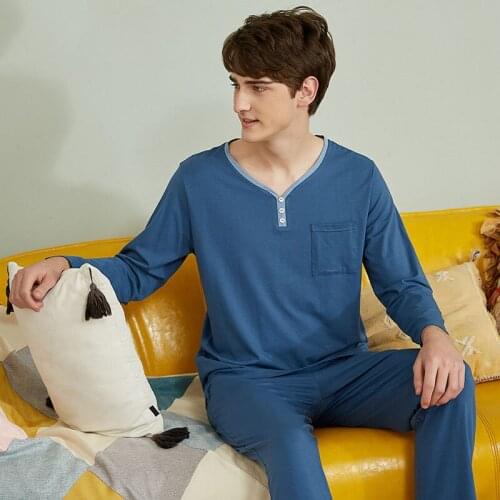 Pajamas Man spring cotton Leisure Time Loose Long Sleeve Trousers fall male Home Furnishing Serve simple solid color mens pyjama