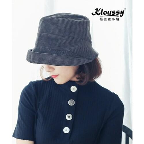 Chic fisherman hat small fresh female autumn and winter Japanese corduroy literary basin hat All-match Korean hat
