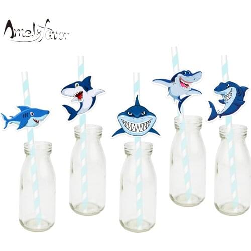 Shark Theme Party Straw 25PCS Paper Straws Decoration Party Festive Supplies Paper Drinking Straws Event Supplies