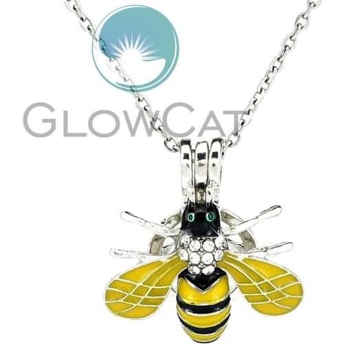 Rhinestone Colors Enamel Insect Hornets Beads Cage Locket Pendant Perfume Diffuser Pearl Cage Necklace KK1056
