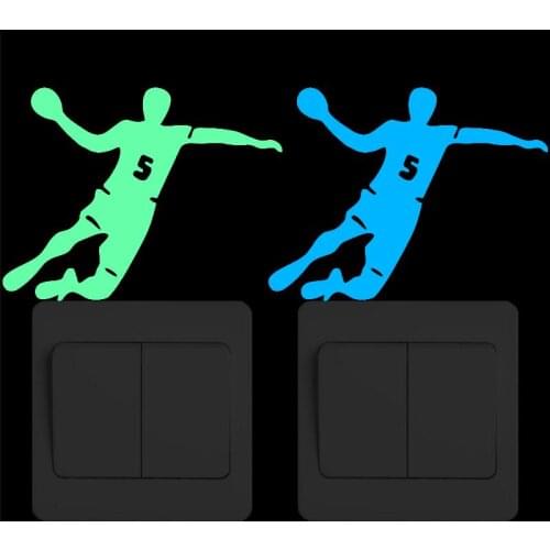 Glow in the Dark Handball Player Switch Sticker Cartoon Sport Vinyl Luminous Wall Stickers for Kids Rooms Children Bedroom DIY