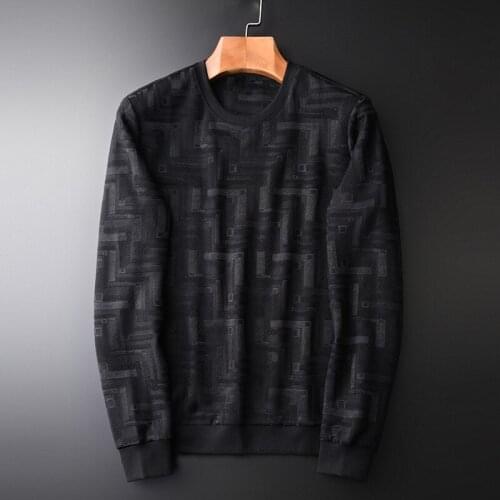New Geometric Jacquard Mens Sweatshirts Luxury Round Collar Spring And Autumn Sweatshirt Male Slim Fit Casual Mens Hoodies 4XL