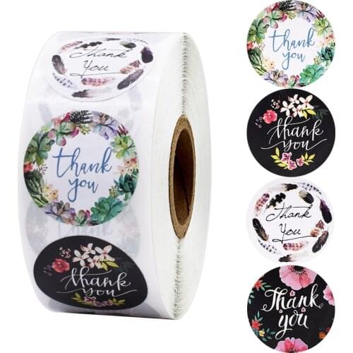 100-500Pcs Floral Thank You Stickers For Seal Labes 1inch Handmade Sticker Scrapbooking Cute Stationery Sticker