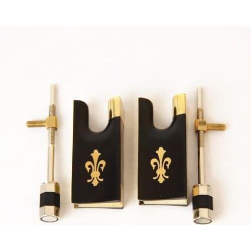 2 Sets Ebony 4/4 Violin Bow Frog Ablone Full Lined Copper Fluer-de-lys Inlayed Parts Fittings Accessories