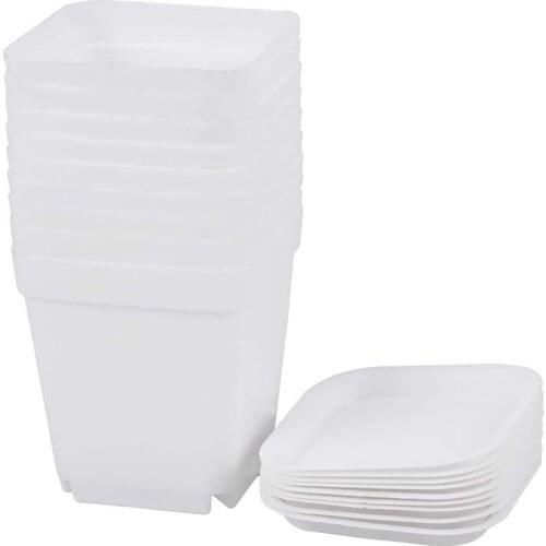 50 Pack 2.7Inch White Square Plastic Plant Pots with Saucer,Seedling Nursery Transplanting Planter Container for Garden