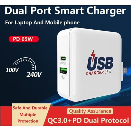 65W USB-C Laptop Power Adapter USPlug PD Charger For Latest Macbook 13 15-inch Type c QC USB3.0 wall charger for iphone iPad Pro