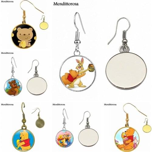 For Men Women Bear Honeypot Fashion Jewelry Classic Glass Cabochon Bronze/Silver/Golden Clip Ear Hook Drop Earrings s