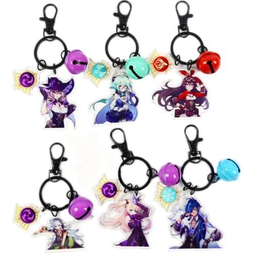 Game Genshin Impact sexy Lumine Jean Amber Lisa kaeya Barbara Diluc Venti Klee Mona Acrylic figure Bells weapon keychain pendant