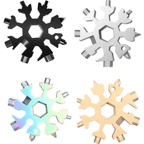 18 in 1 Snowflake Spanner Keyring Hex Outdoor Camping Hiking Wrench Ring Pocket Multi-tool Survive Hand Tools Camping Equipment