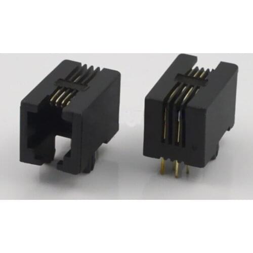 10pcs RJ11 Connector 4P Telephone Microphone Connector Communication Cable Adapter 95001-4P4C Black Plastic