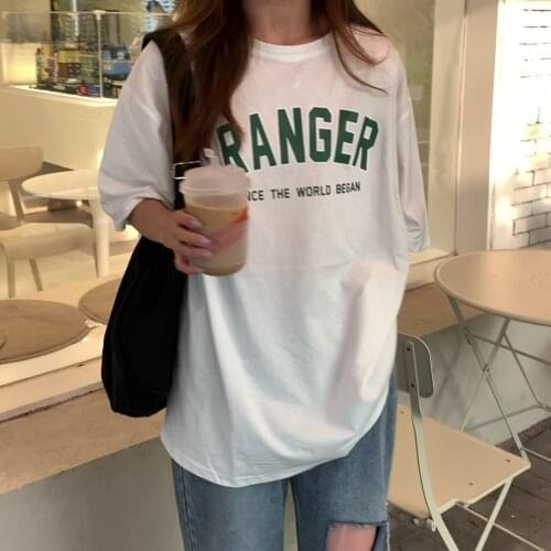 2021 summer new Korean fashion Korean loose small fresh letter printing all-match short-sleeved T-shirt