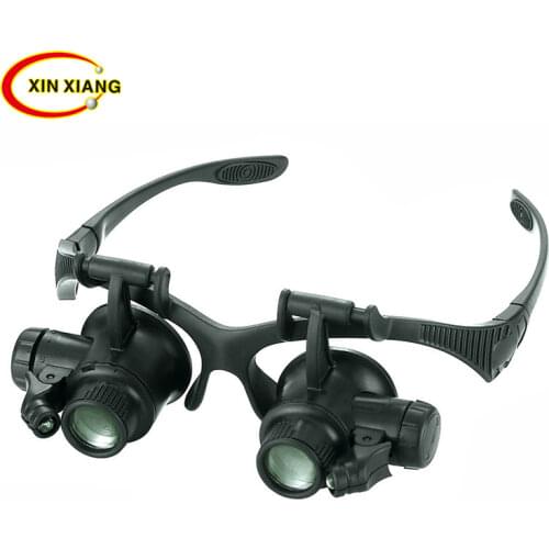 9892G Magnifying Glass Lupa 10X 15X 20X 25X Eye Jewelry Watch Repair Magnifier Glasses With 2LED Lights Loupe Microscope