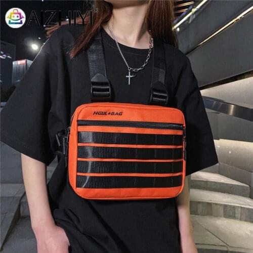 Streetwear Contrast Color Men Oxford Cloth Contrast Color Chest Bag Hip-hop Male Square Vest Strap Bag