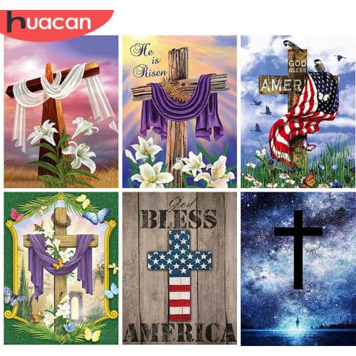 HUACAN 5d Diamond Painting Cross DIY Mosaic Flower Full Square/Round Diamond Embroidery Religious Wall Art Craft Kit