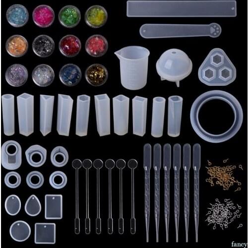 1 Set Epoxy Resin Kit DIY Jewelry Making Tools Shiny Powder Cup Silicone Mold Necklace Pendant Ring Gifts Handmade Creative