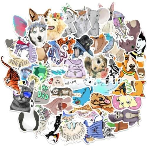 50 PCS Cute Cartoon Animal Sticker Toys For Children Funny Different Style Dogs Stickers To Luggage Car Decal Kids Gifts