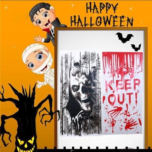 Window Stickers Halloween Ghost Palm Print PVC Stickers Wall Posters For Bedroom Living Room Red Black Wallpaper New 2021