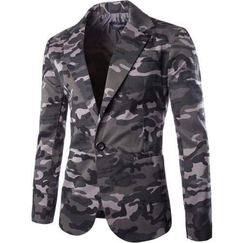 New Mens Blazer Slim Fit Suit Jacket Fashion Men Camouflage Blazer Style Casual Single Button Military Blazer Men