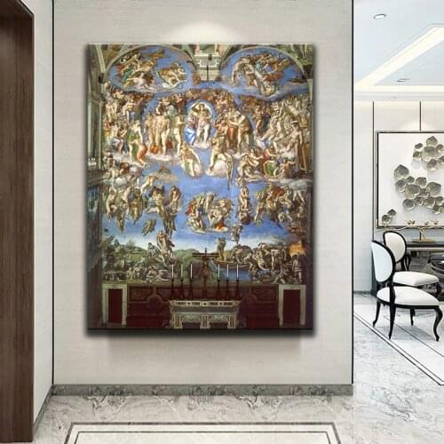 Famous Painting Sistine Chapel Fresco Last Judgment Posters and Prints Canvas Painting Wall Art Picture Living Room Home Decor