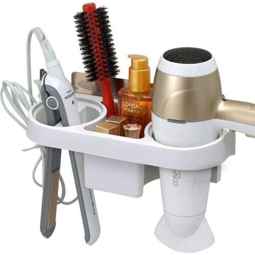 Plastic Multifunction Bathroom Storage Shelf Hair Dryer Holder Shower Organizer Self-adhesive Wall Mounted Shampoo Straightener