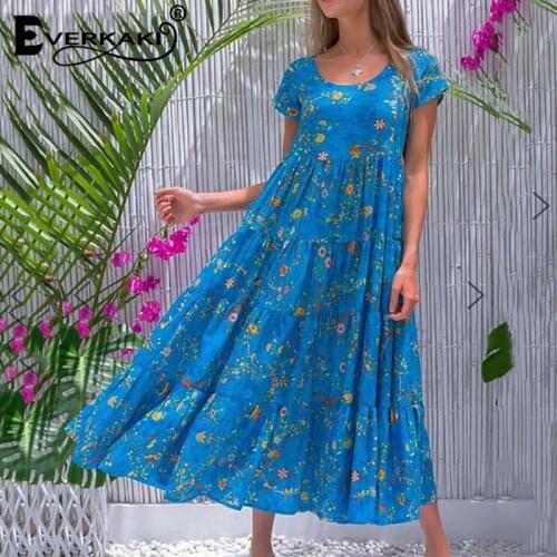 Everkaki Floral Print Maxi Dress Women Summer Vestidos Boho Loose Ladies Chic Beach Vacation Dresses Female 2020 New Fashion