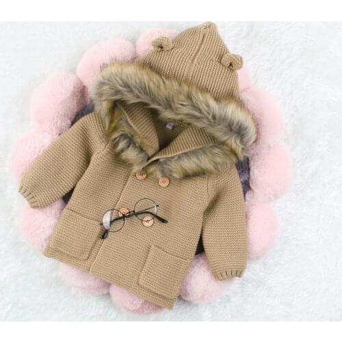 Newborn Baby Girls Thicken Coat Toddler Boys Girls Warm Hoodies Clothes Fur Collar Knitted Jacket 0-24 Month Cute Baby Clothing