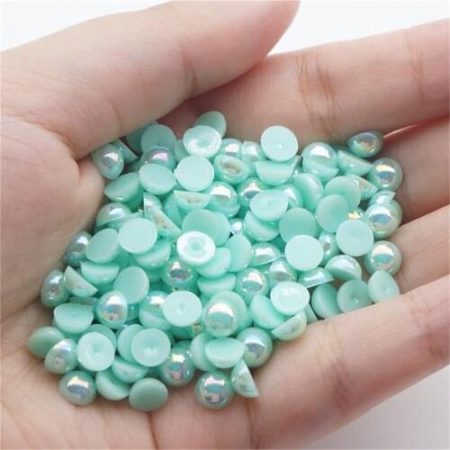 1000/500pcs 2-5mm and Mixed Size Lake Green AB Glue on ABS Imitation Half Round Pearls Resin Flatback Beads For Jewelry Making