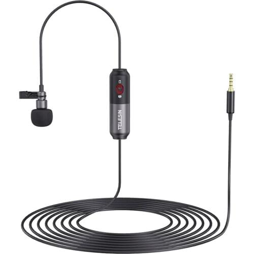 Hot-TELESIN MIC-LAV02 Microphone 5.5M Portable Clip-On Lape Audio 3.5Mm Collar Condenser Lapel Mic For Canon Iphone IOS DSLR Cam